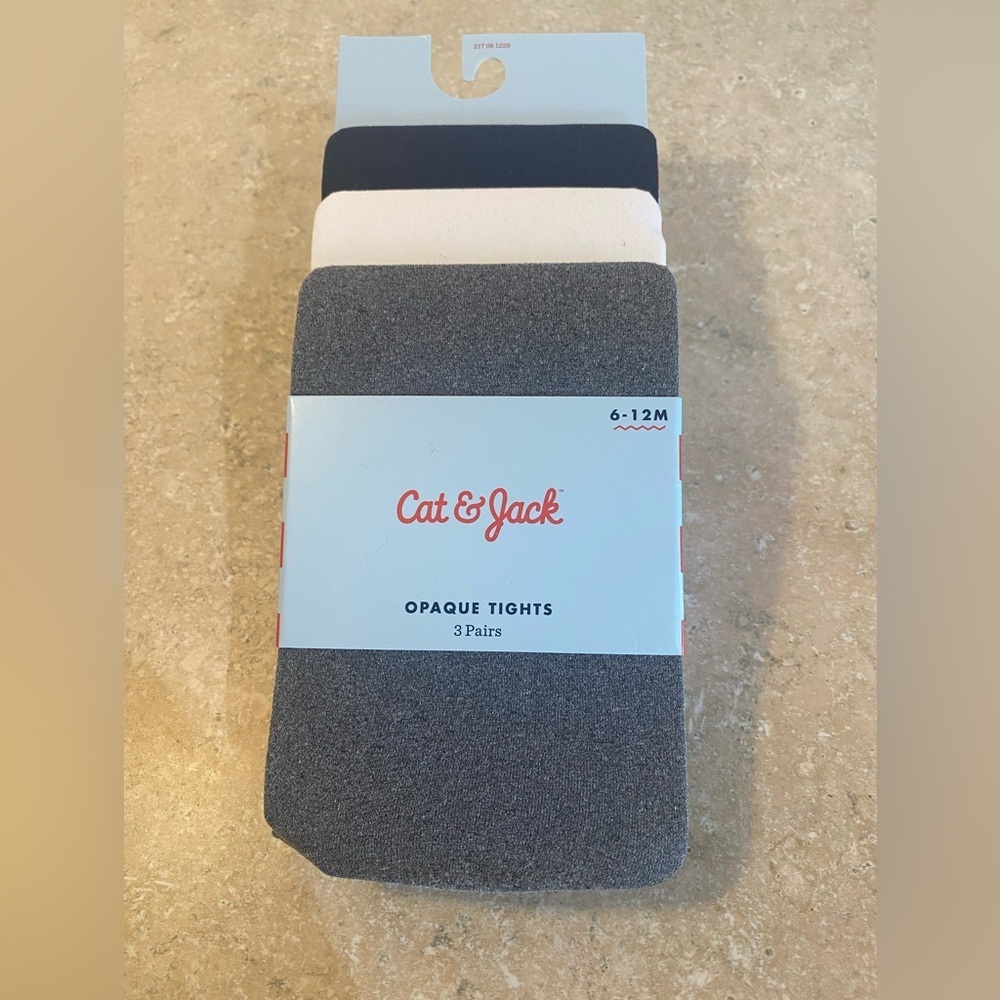 Cat & Jack Girls Tights - Gray, Black, White - Picture 1 of 2